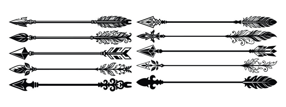 Tribal arrow silhouette collection set, ethnic bow weapon icons for bohemian and rustic design styles vector
