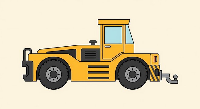 Industrial yellow airport tug vector illustration for aviation ground support and logistics services.