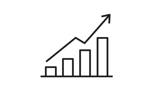 Business growth chart outline icon with growing bars and upward arrow representing financial progress and sales success.