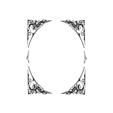 Vintage Floral Ornamental Frame with Decorative Flower Corners, Elegant Botanical Black and White Border Vector for Wedding Invitation and Card Design