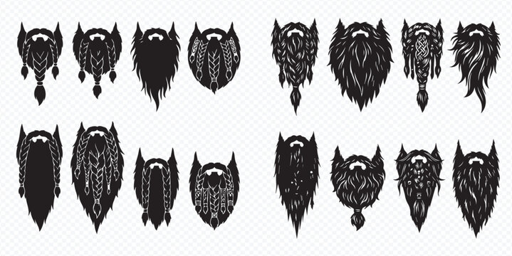 Set of different beard styles and shapes, vector illustration of various facial hair designs for men.