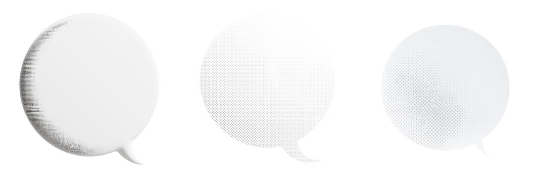 Set of A large comic speech bubble with a dynamic halftone dot texture and clean pointed tail on transparent png background. Ai generated