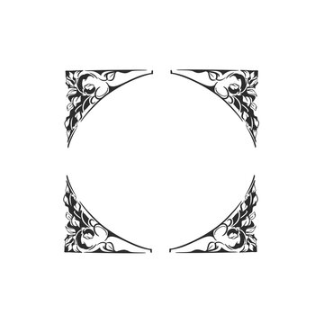 Elegant Floral Frame with Decorative Flower Corners, Vintage Botanical Border, Hand Drawn Black Ornament Vector for Wedding Invitation and Design