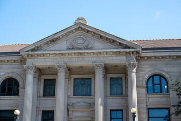 Fototapeta premium Eau Claire City Hall building in Wisconsin, a Beaux-Arts style structure originally built in 1903 as a Carnegie public library