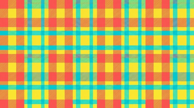 Vibrant tropical summer plaid seamless vector pattern background