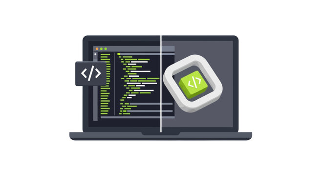 3D Illustration of Laptop with Code Editor for Web Development, Software Engineering, and Computer Programming