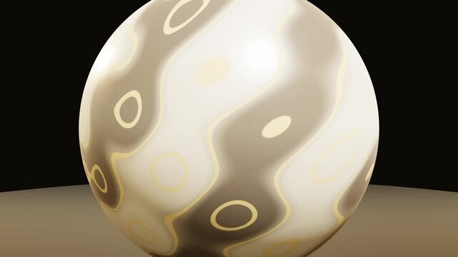 Abstract luxury pearl sphere with morphing golden topographic texture on surface seamless loop animation