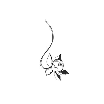 Minimalist Floral Ornament with Single Flower and Curved Stem, Elegant Hand Drawn Botanical Black Line Art Vector for Tattoo, Wedding Invitation and Decorative Design