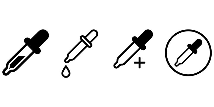 Medical dropper icon with liquid and plus sign variations