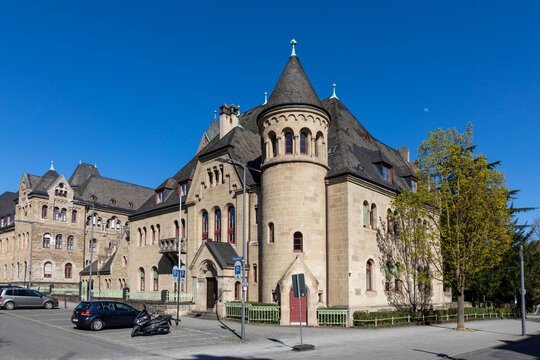 building shows the Oberlandesgericht Koblenz - Higher Regional Court of Koblenz, located at Regierungsstra&szlig;e - goverment street - in Koblenz, Germany