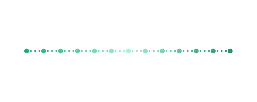 Glowing green gradient dotted light line element. Shiny digital data stream, illuminated UI divider and particle trail isolated on transparent background.