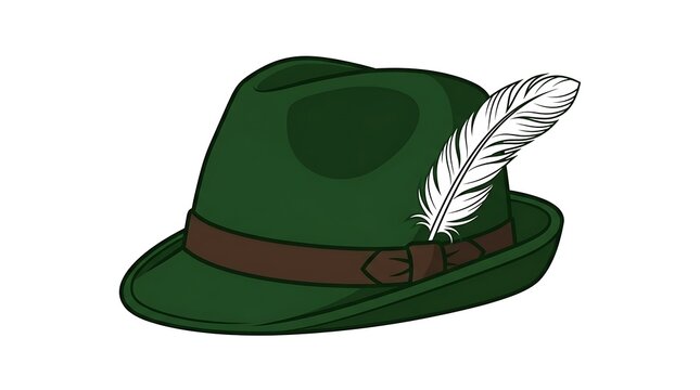 Illustration of a green bavarian alpine hat with a white feather