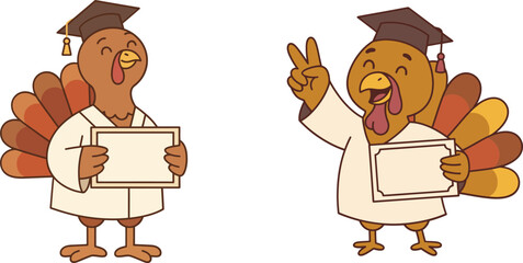 A festive thanksgiving turkey character with a blank sign for holiday greetings © faria