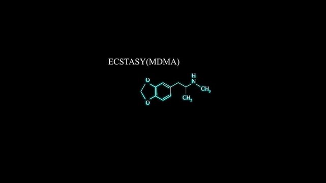 MDMA Ecstasy Molecule Molecular Structure Animation, 3,4-Methylenedioxymethamphetamine Chemical Formula
