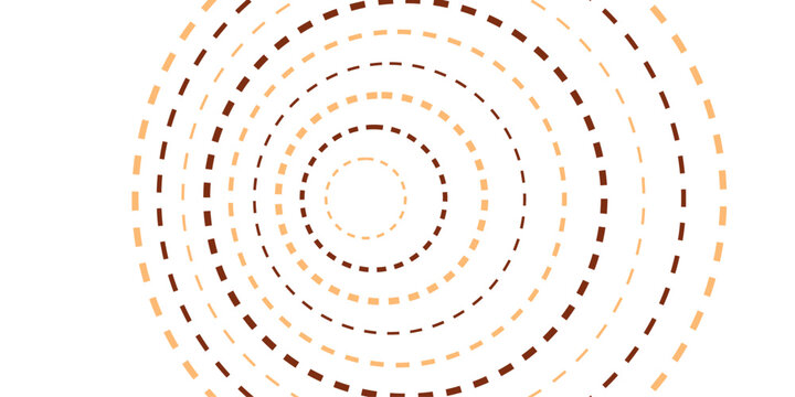 Concentric dashed circles in warm, earthy tones create a hypnotic visual effect, reminiscent of ripples or sound waves emanating from a central point, on a clean white background.