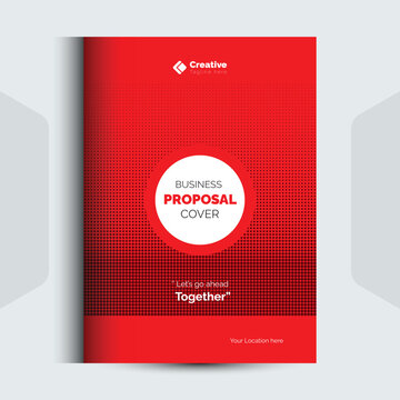 Professional business proposal cover page template with red geometric halftone pattern background