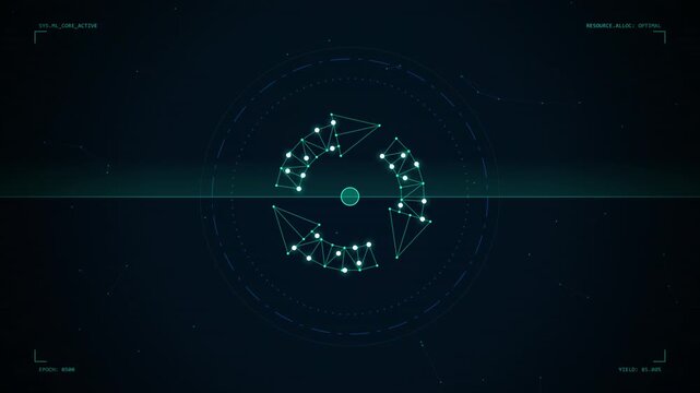 Digital Data Processing Network Visualization on Futuristic Hud Interface