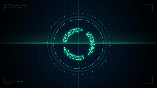 Digital Hud with Rotating Polygonal Loading Icon and Scanning Lines