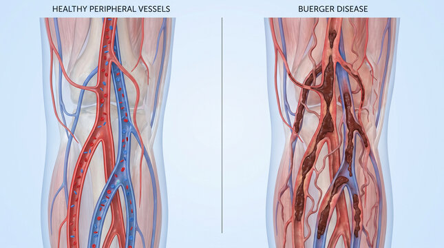 Buerger Disease Thromboangiitis Obliterans vs Healthy Peripheral Vessels
