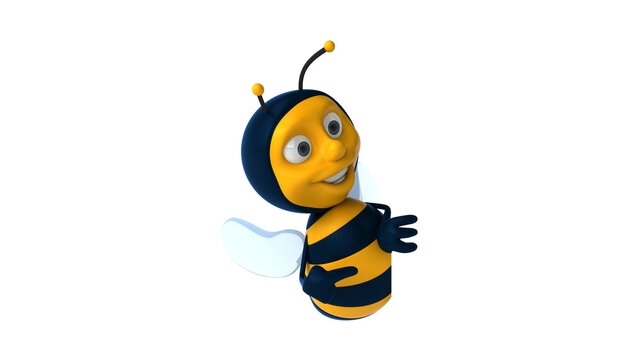 Cute 3D cartoon bee character isolated on white