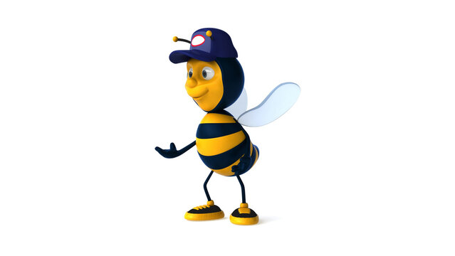 Cute 3D cartoon bee character standing isolated