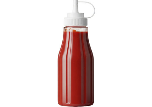 Red tomato ketchup squeeze bottle isolated on transparent background