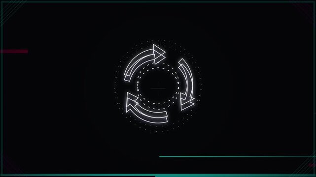 Rotating Arrows Glitch Effect on Dark Background for Digital Refresh