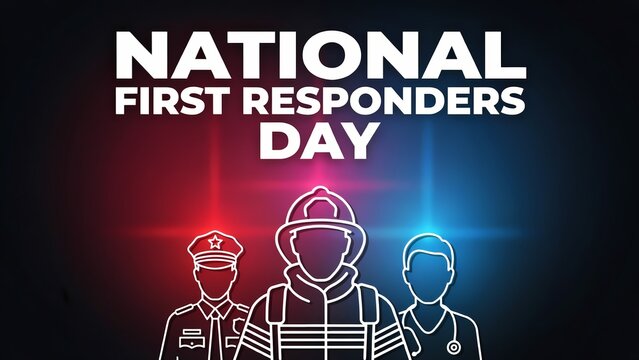National first responders day banner with fire fighter police officer and medical doctor silhouettes