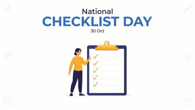 Woman checking a large clipboard for national checklist day on october 30
