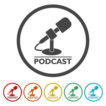 Podcast simple sign icon. Set icons in color circle buttons