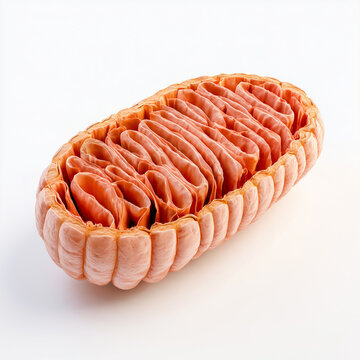 Mitochondrion Cutaway Showing Inner Cristae, 3D Render on White