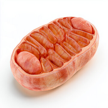 Mitochondrion Cutaway Showing Inner Cristae, 3D Render on White