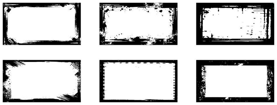 Set of six grunge frames. Vector illustration