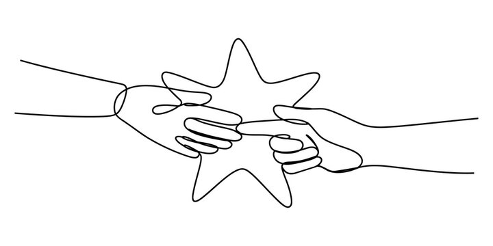 Continuous line drawing of two hands holding a star shape