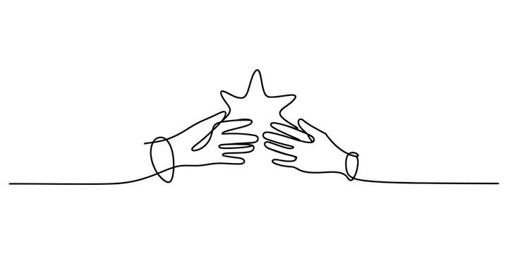 Continuous line drawing of two hands holding a star shape