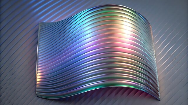 Iridescent metallic surface with wavy lines and rainbow colors