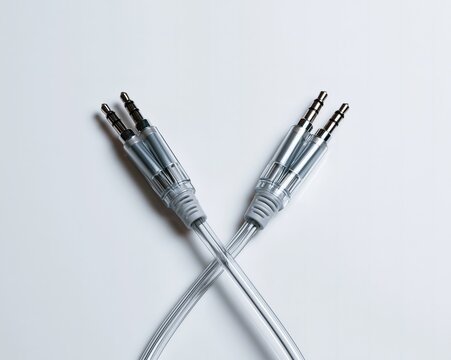 Silver Audio Cables Crossed, Metallic Connectors