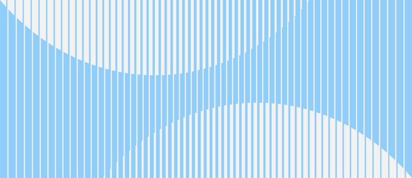 Vertical blue stripes divided by two crossing wavy diagonal curves forming an S-shaped pattern on a light background, vector illustration.