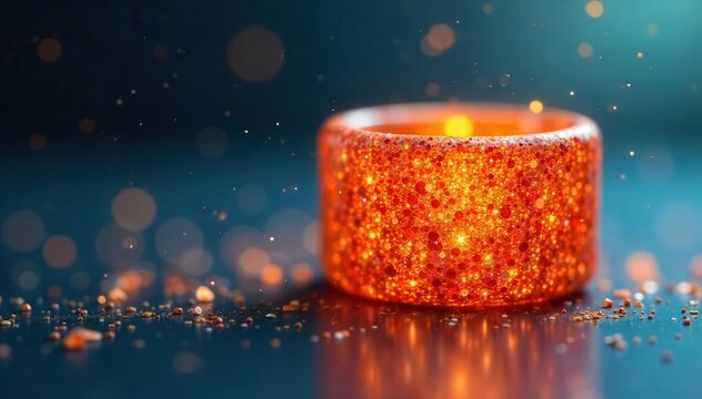 A sparkly orange glitter ring perfect for adding a pop of color and shine to any outfit , vibrant, bling