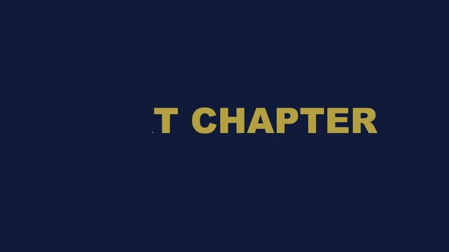 Vintage cinematic title card with gold text, retro film chapter header on dark blue background, classic movie intertitle for storytelling .