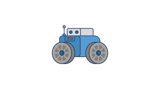 Cute blue explorer robot rover flat vector illustration