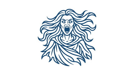 Fototapeta premium Illustration of a screaming banshee spirit with flowing hair.