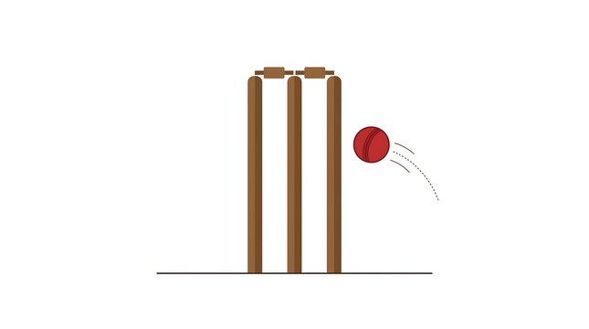 Cricket wickets and bouncing ball flat vector sports art