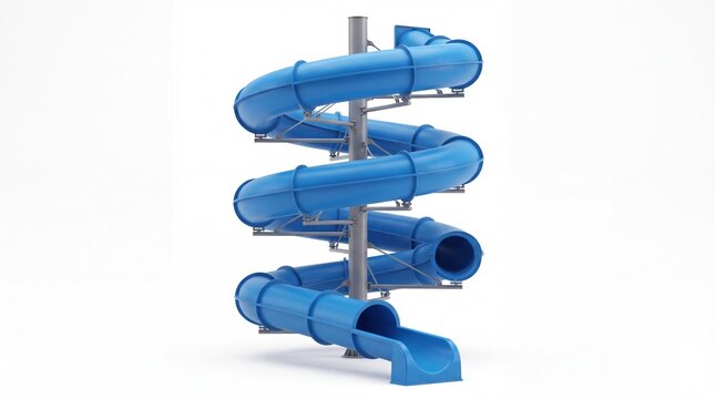 Blue spiral water slide for outdoor swimming pool amusement park attraction isolated on white background