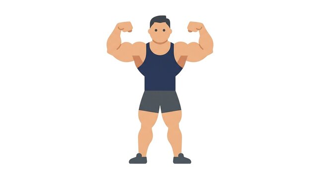 Muscular bodybuilder character flexing biceps in gym vector illustration