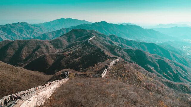 Stunning Scenic View of The Great Wall at Mountain Peaks