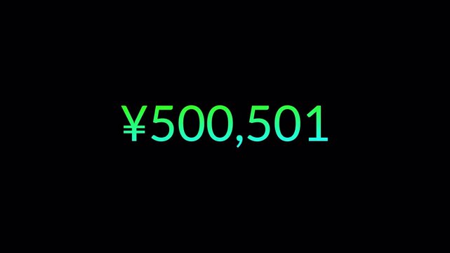 yen currency counter numbers animation from o to 900000 on black background in 4k resolution.