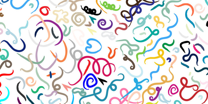 Colorful paint curly brush strokes with curved dashes.