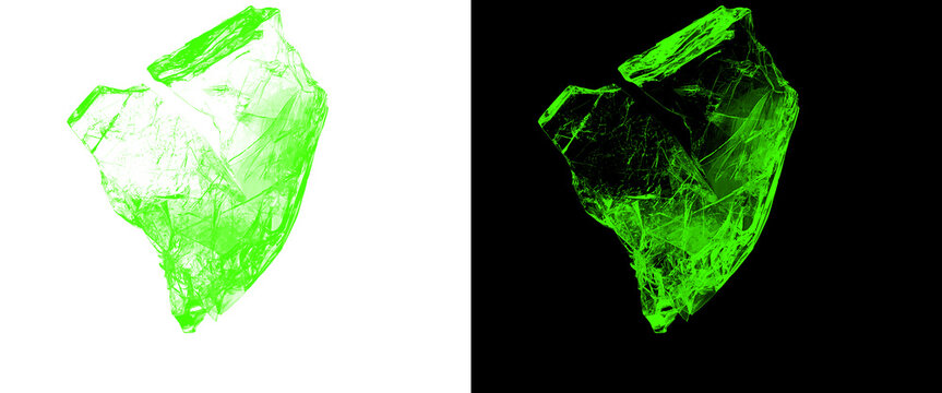 Abstract Green 3D Wireframe Mesh Fragment on Black and White Background