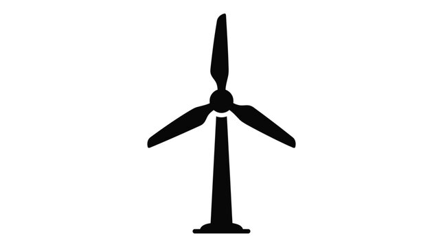 Wind turbine silhouette against a white background depicts renewable energy